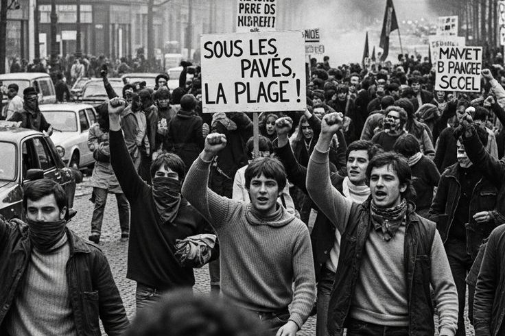 Manifestation des années 1970 avec des participants brandissant des pancartes.